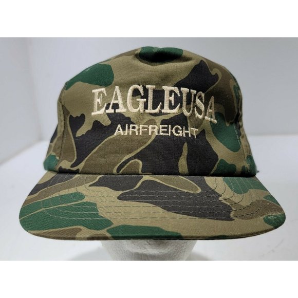 Vtg Young'an Eagle USA AirFreight Embroidered Green Camo Snapback Trucker Hat - Picture 5 of 10